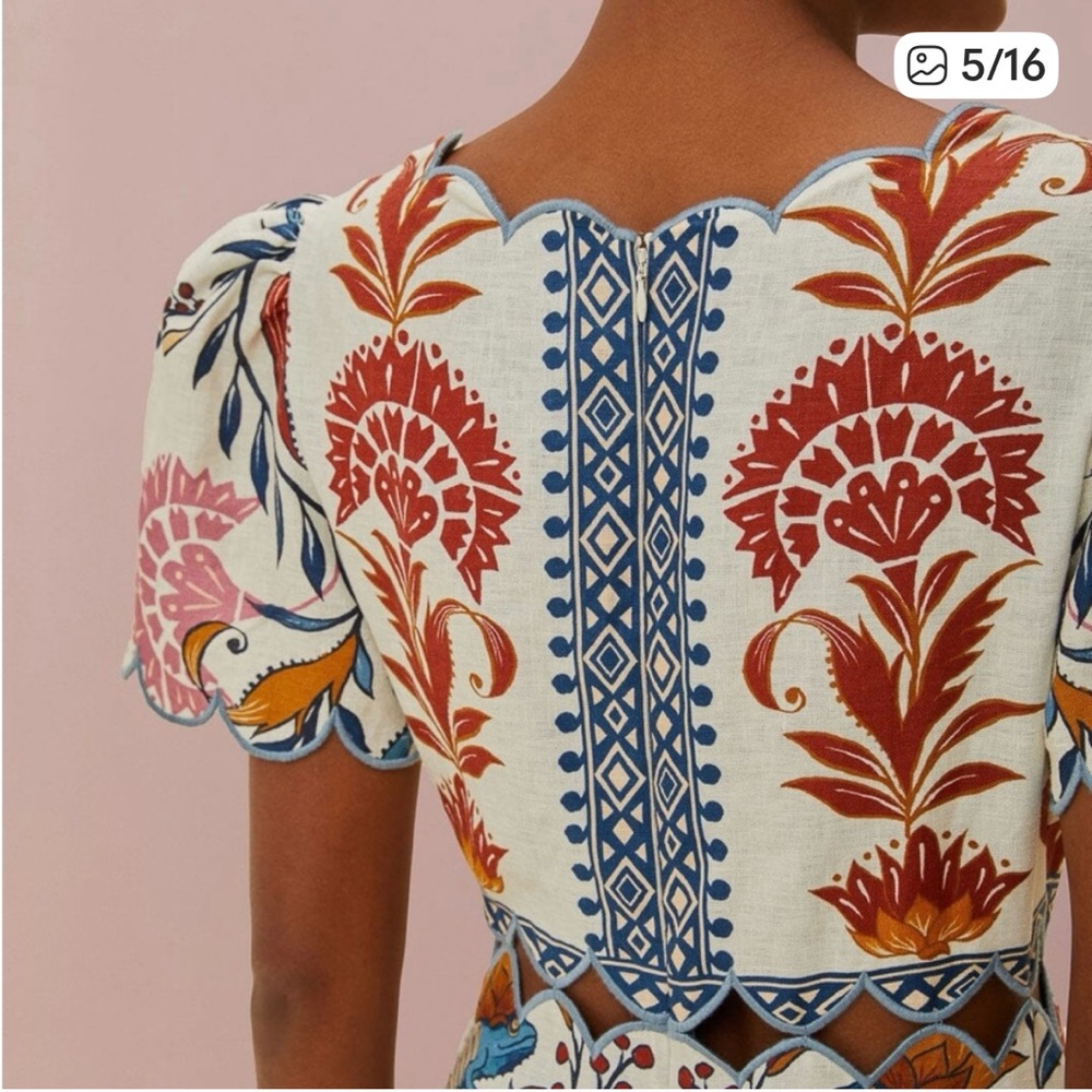 Farm Rio- Romantic Lightness Short Sleeve, embroidered Midi Dress size S - NWOT - Picture 5 of 9